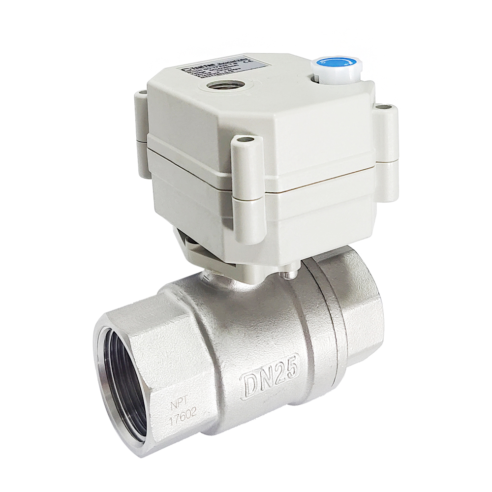 不銹鋼二通電動球閥DN8/10/15/20/25, 微型電動閥門SS304帶3Nm執(zhí)行器帶手動帶指示，三線二控，斷電復位